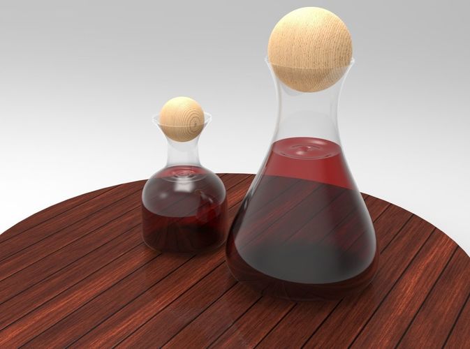 glassbottle-glassjar-beakerbowl two decanters on wooden table 3D model