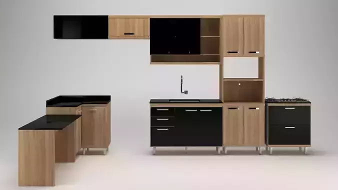 Black and Wood Kitchen Set
