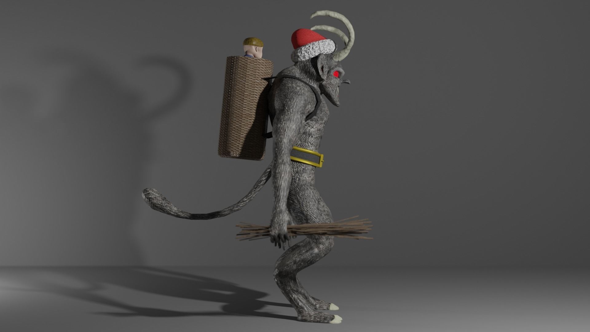 Krampus demon wearing santa hat Low-poly 3D model_6