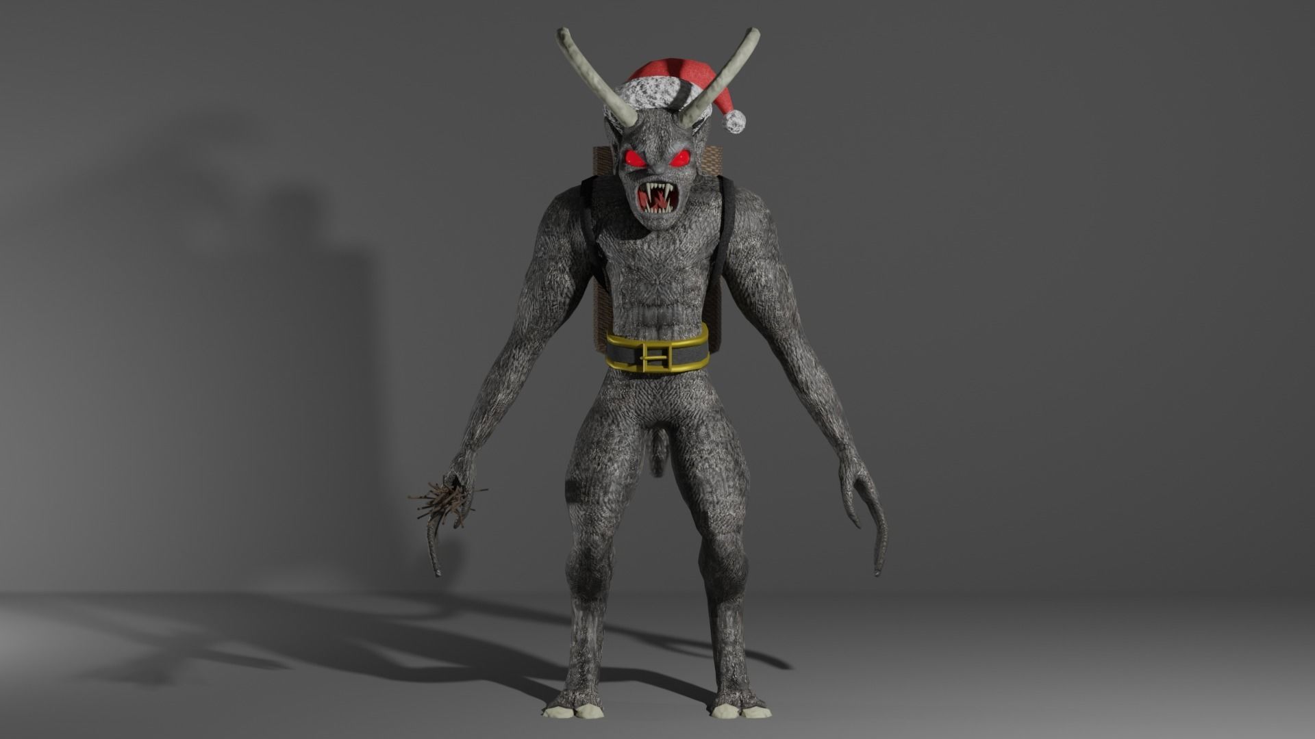 Krampus demon wearing santa hat Low-poly 3D model_3
