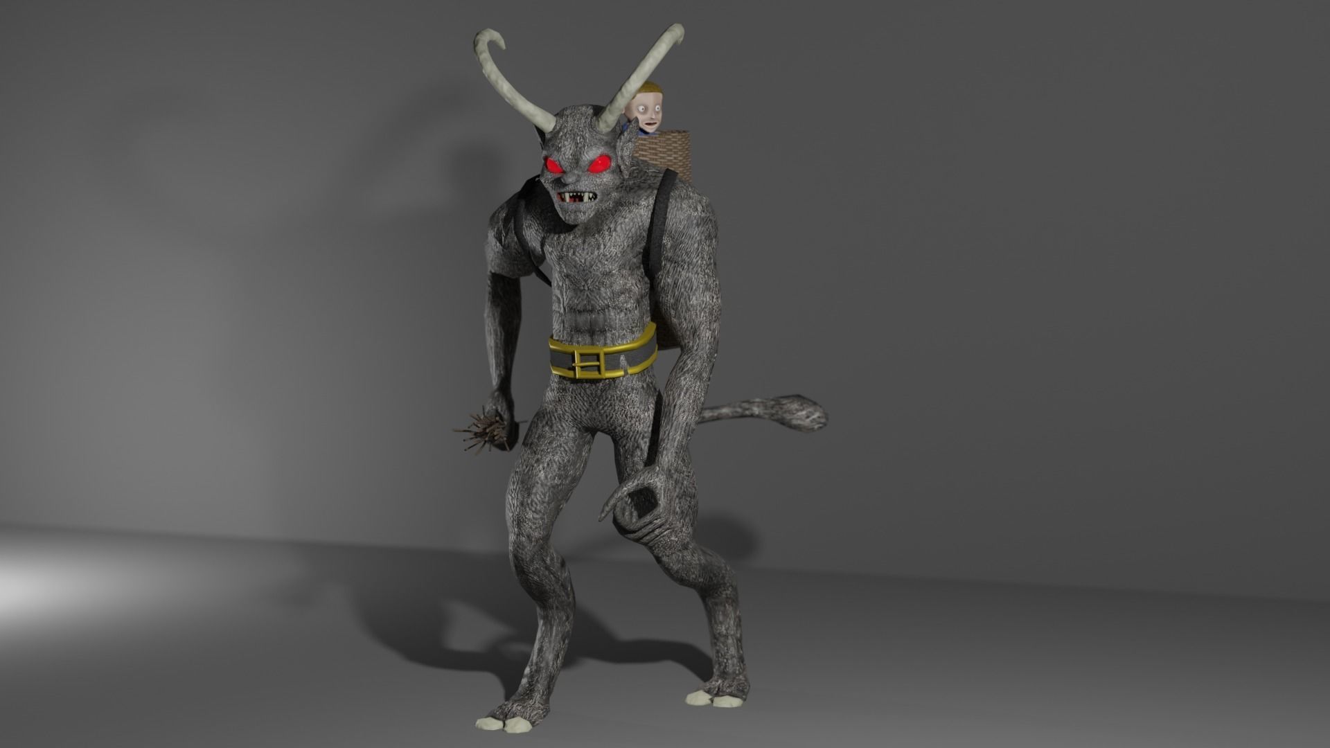 Krampus demon wearing santa hat Low-poly 3D model_8