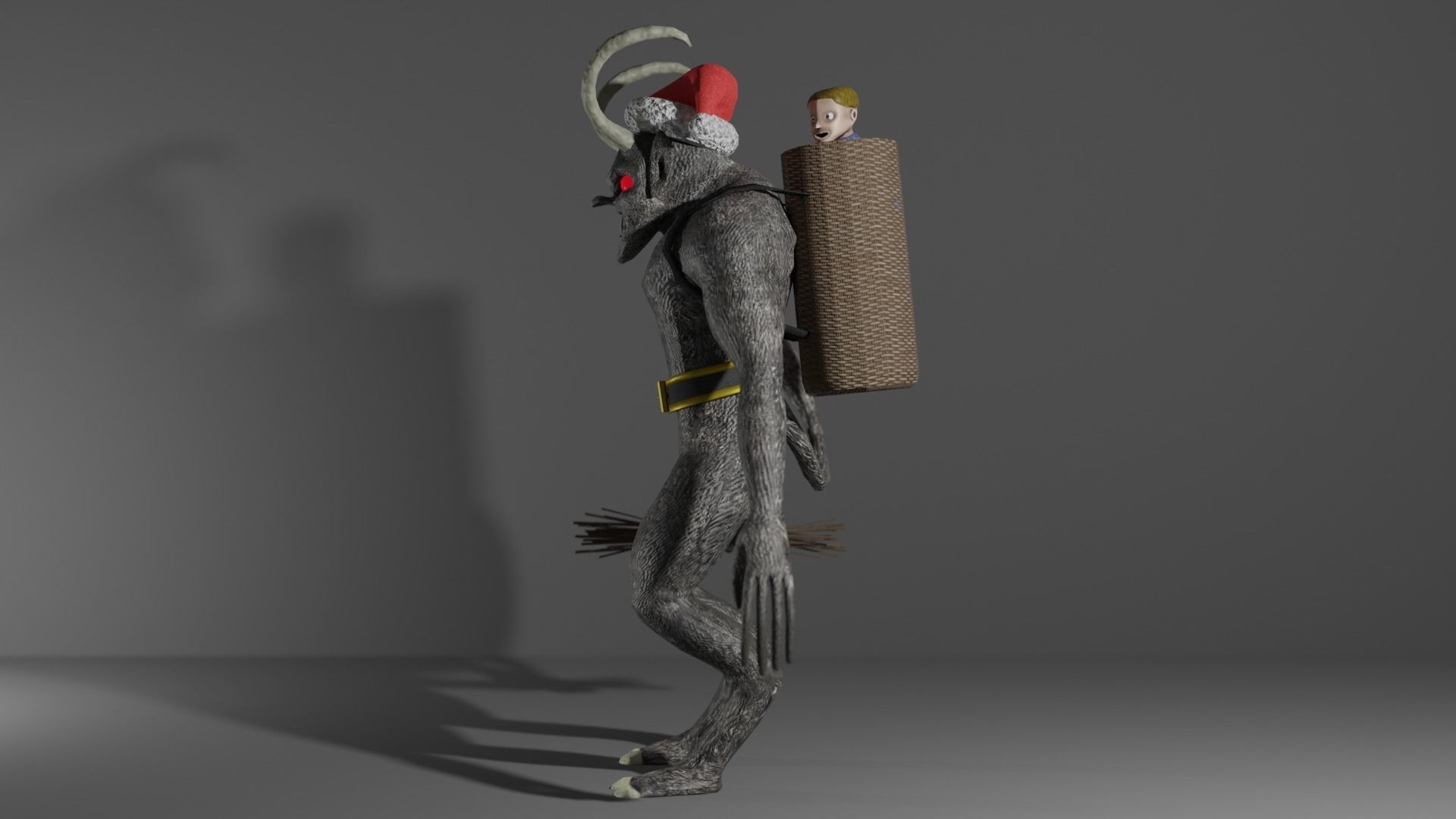 Krampus demon wearing santa hat Low-poly 3D model_4