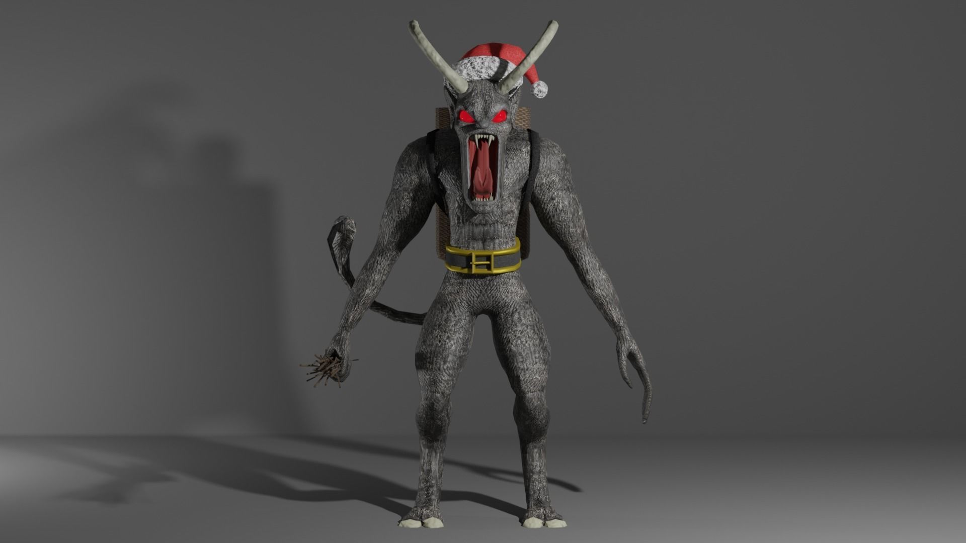 Krampus demon wearing santa hat Low-poly 3D model_2