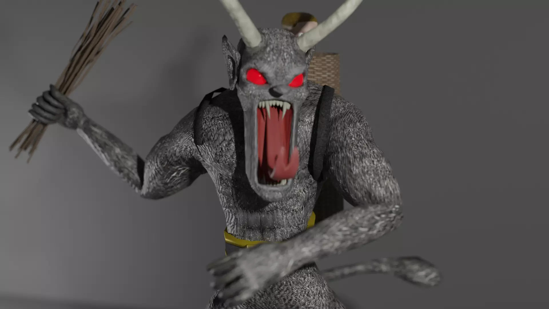 Krampus demon wearing santa hat Low-poly 3D model_0