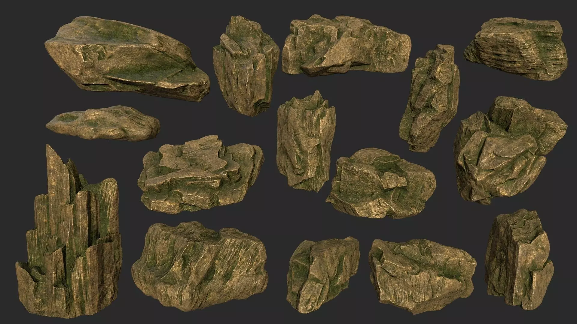 gold rock Low-poly 3D model_0
