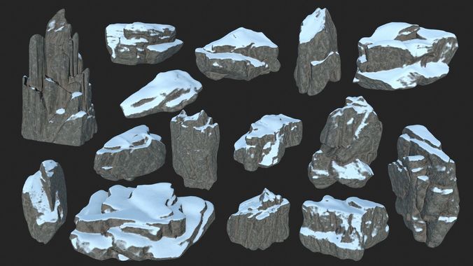 snow rocks Low-poly 3D model