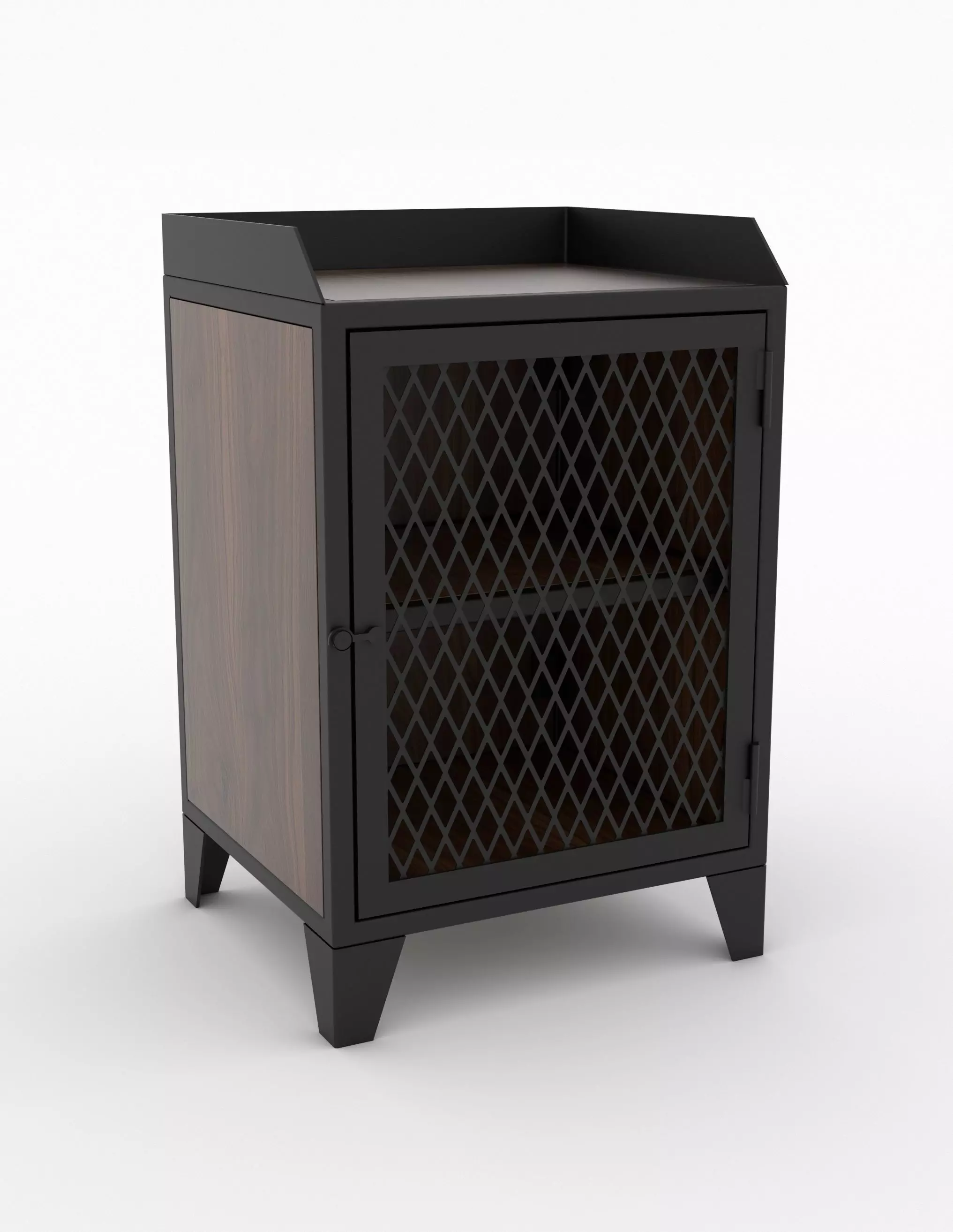 nightstand wood with caged door 3D model_0