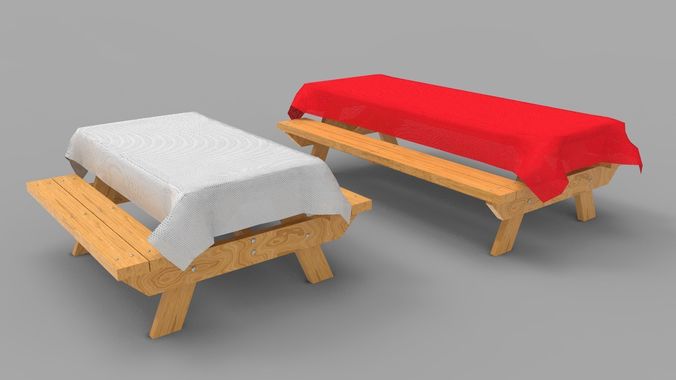 Picnic Benches with Tablecloth - Two Sizes 3D model
