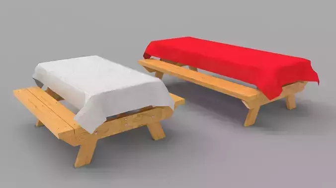 Picnic Benches with Tablecloth - Two Sizes 3D model