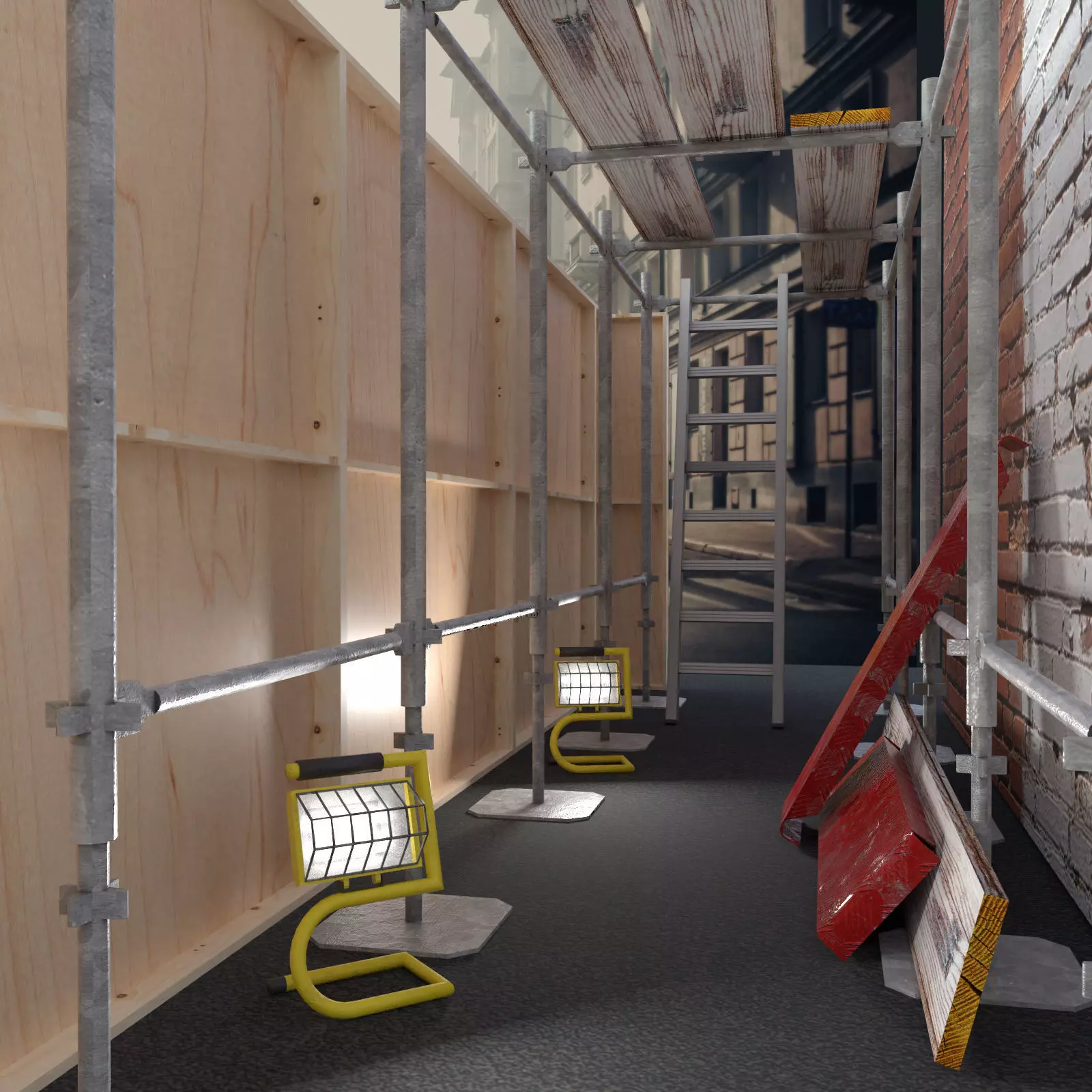 Scaffold platform elements for construction and building Low-poly 3D model_0