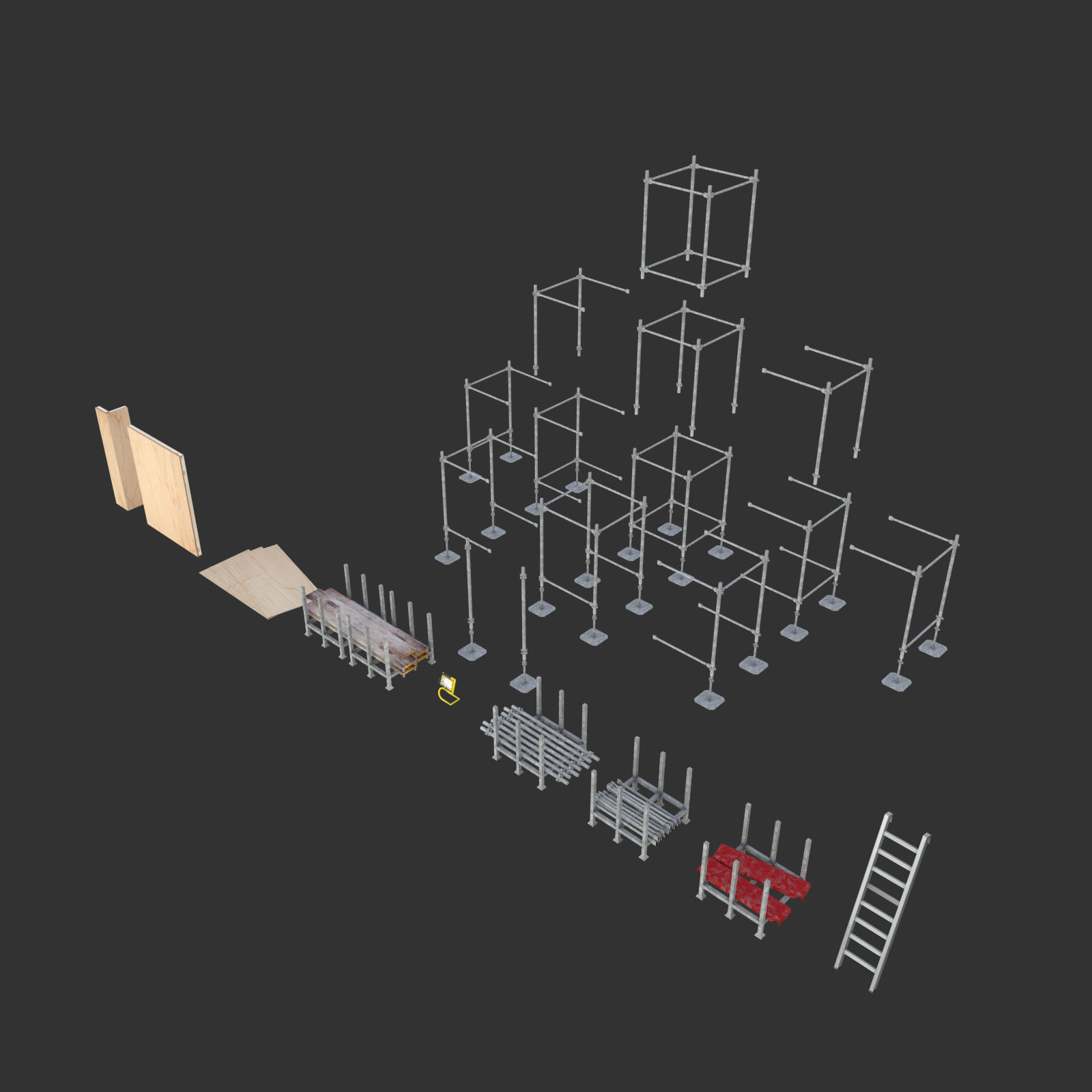 Scaffold platform elements for construction and building Low-poly 3D model_7