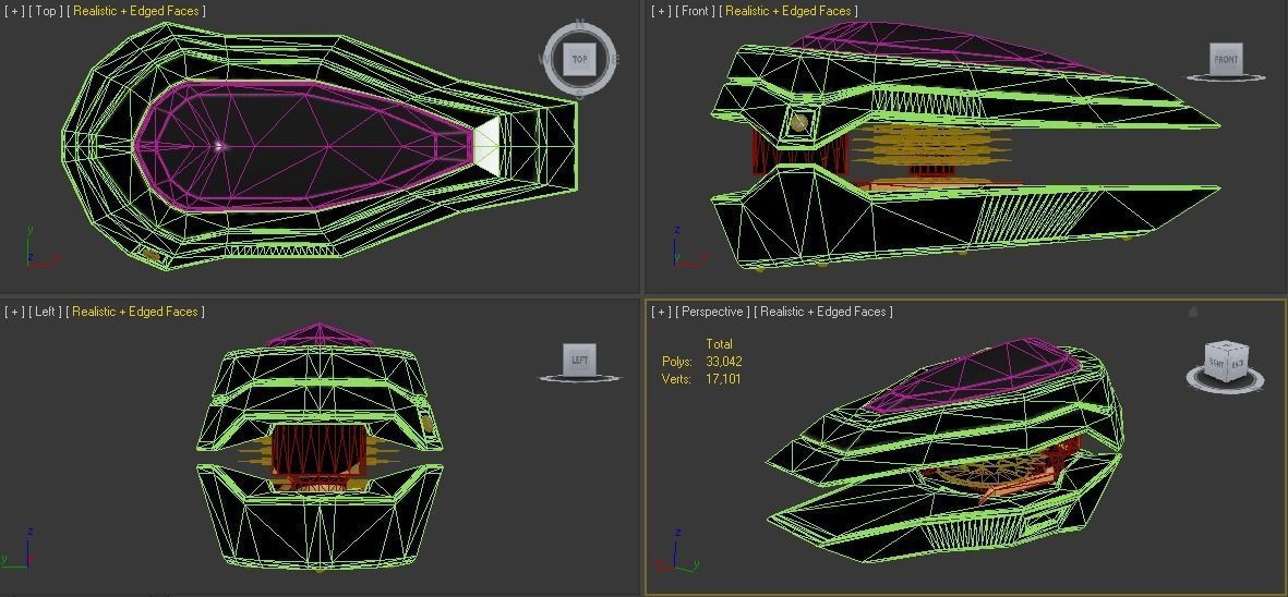 Weapons 4 front of spacecraft Low-poly 3D model_1