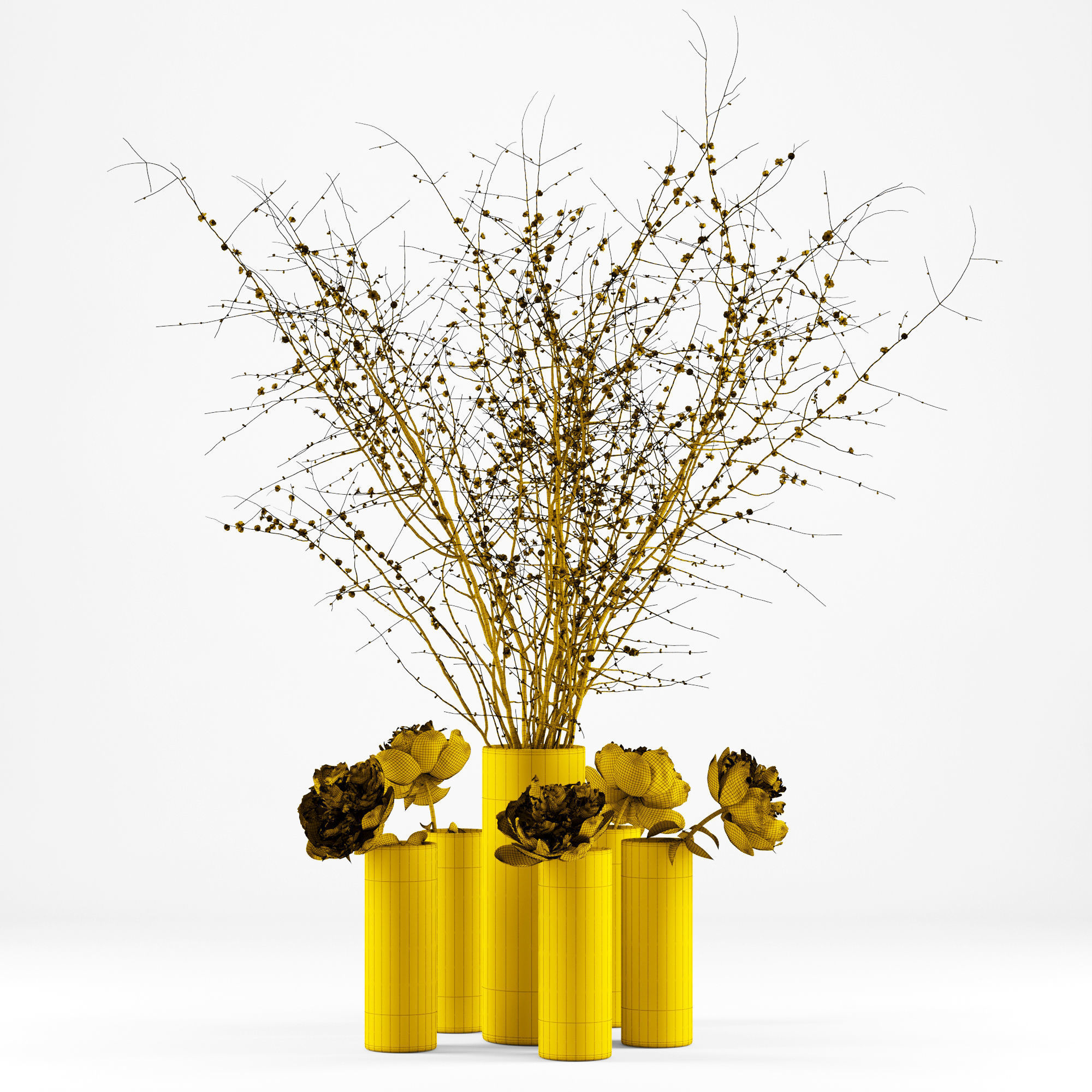 White prunus and peonies 3D model_12