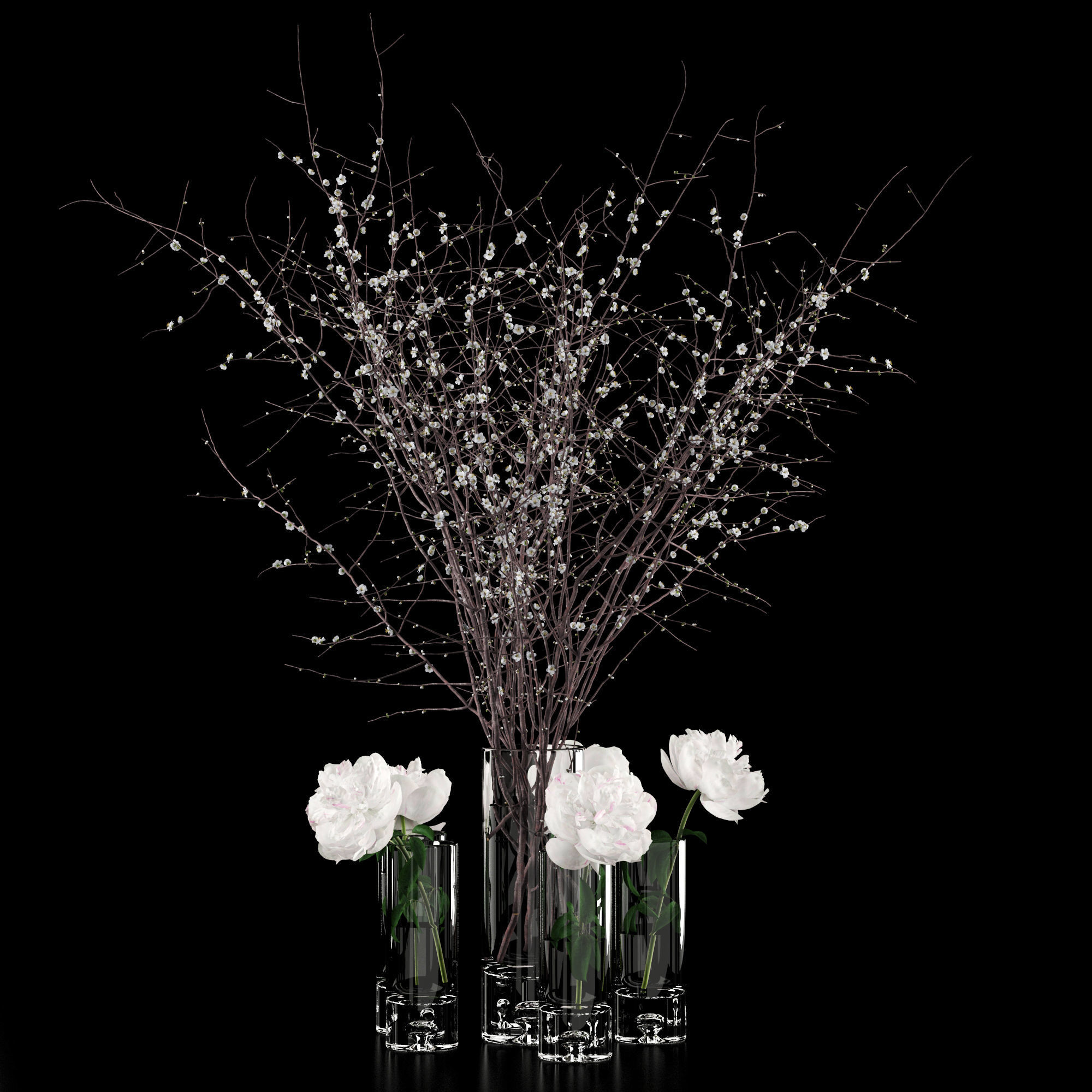 White prunus and peonies 3D model_7