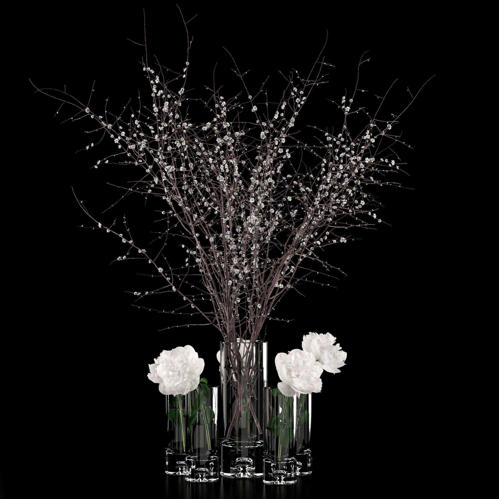 White prunus and peonies 3D model_6