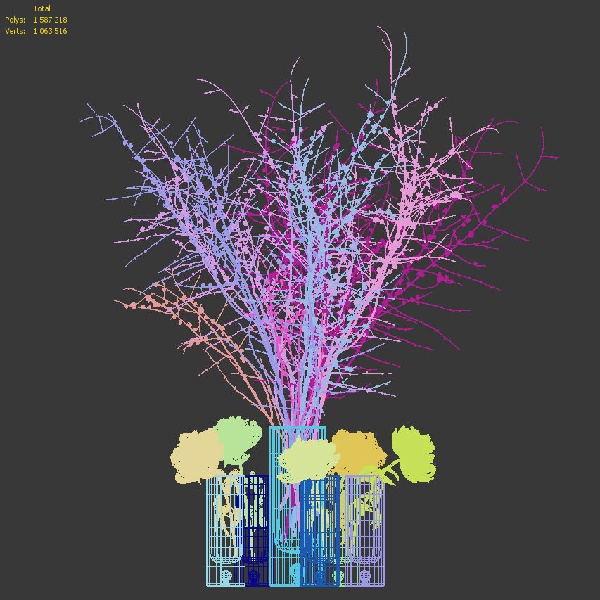 White prunus and peonies 3D model_11