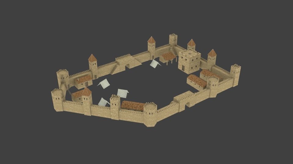 Ancient castle  Low-poly 3D model_8