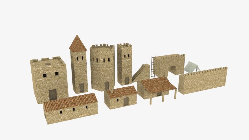 Ancient castle  Low-poly 3D model_19