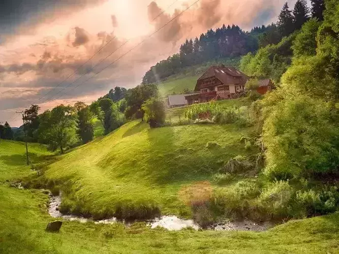 HUMAN house in countryside with stream 3D print model
