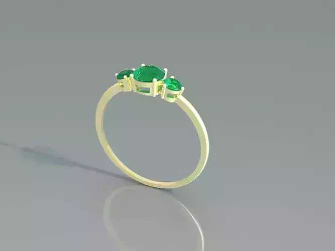 Ring 3D three stone emerald gold