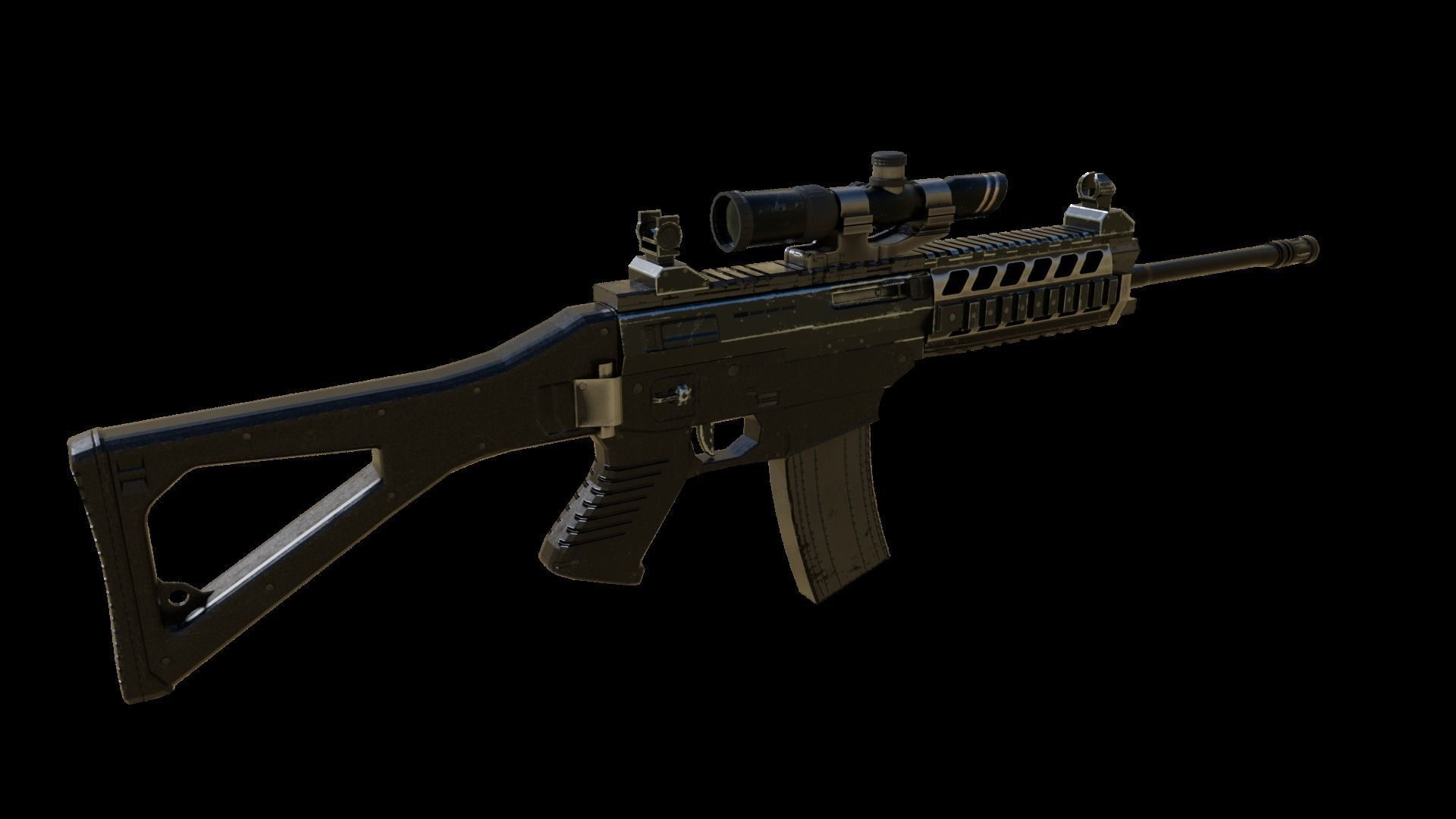 Game Ready PBR Rifle gun with scope Low-poly 3D model_2