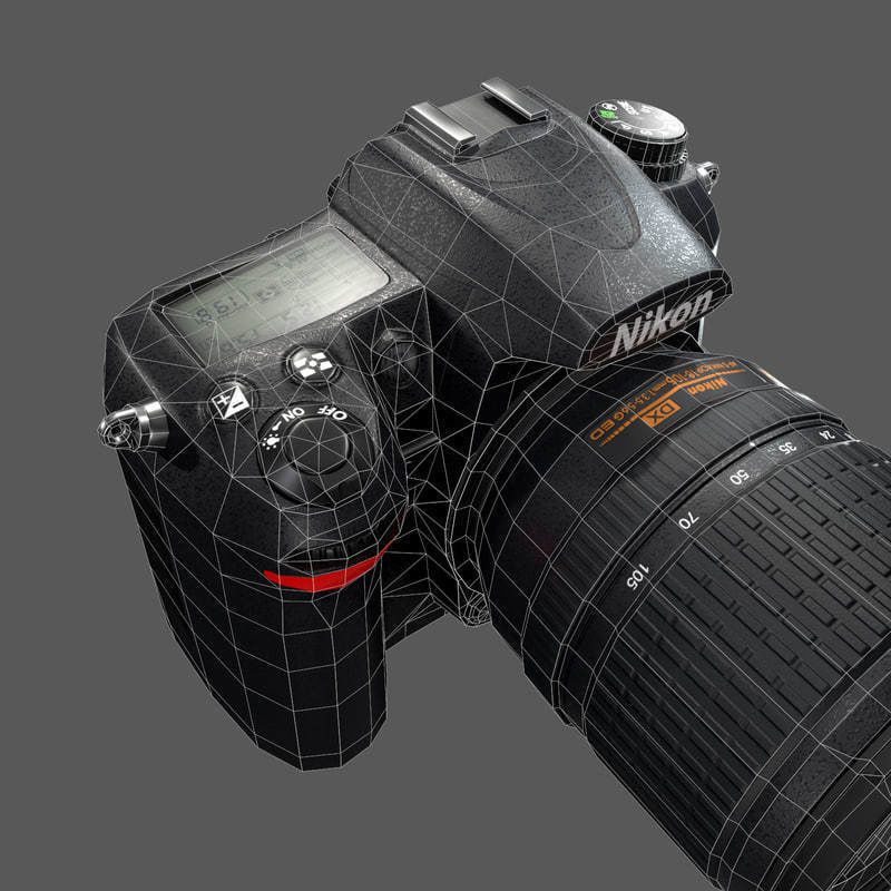 Nikon D7000 Low Poly  Low-poly 3D model_16