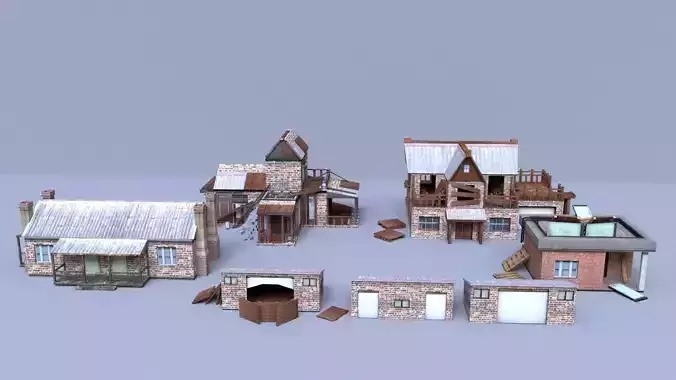 Low Poly Building Collection set of different buildings Free low-poly 3D model