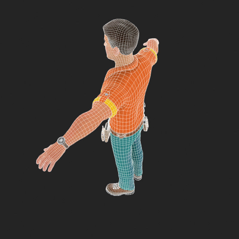Cartoony Worker Character Low-poly 3D model_15