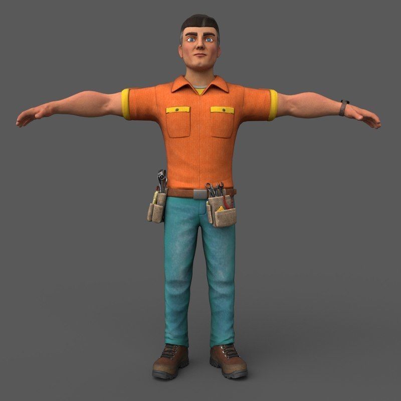 Cartoony Worker Character Low-poly 3D model_18