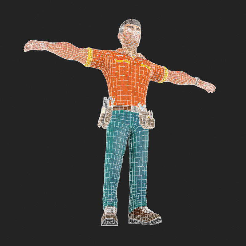 Cartoony Worker Character Low-poly 3D model_14