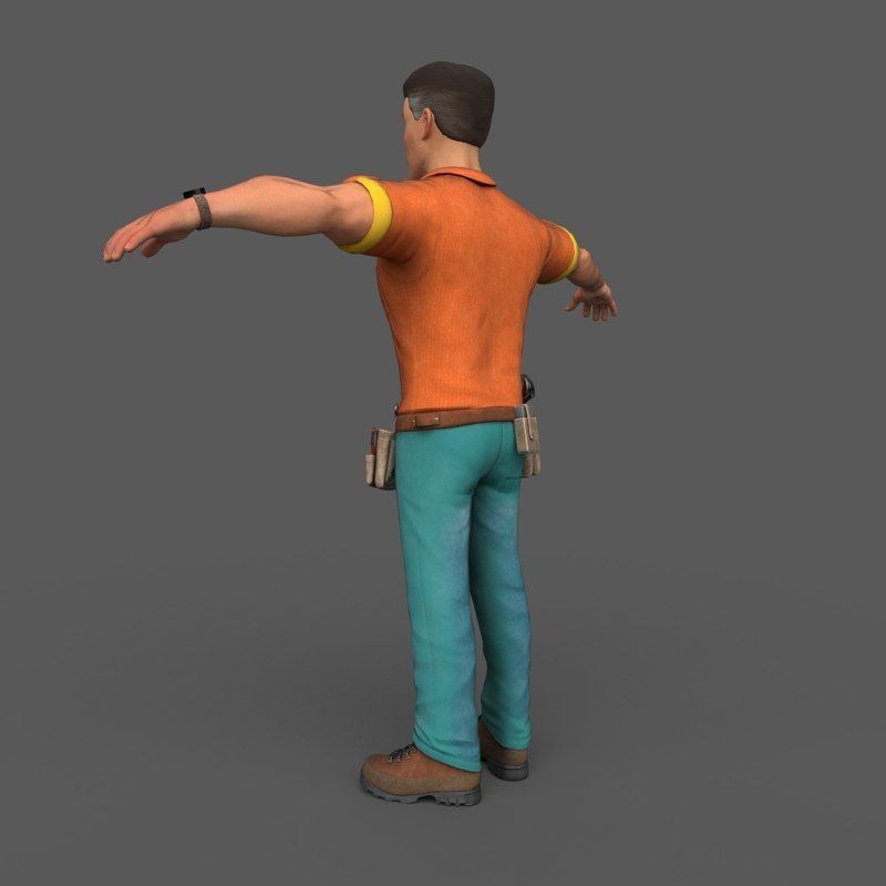 Cartoony Worker Character Low-poly 3D model_8