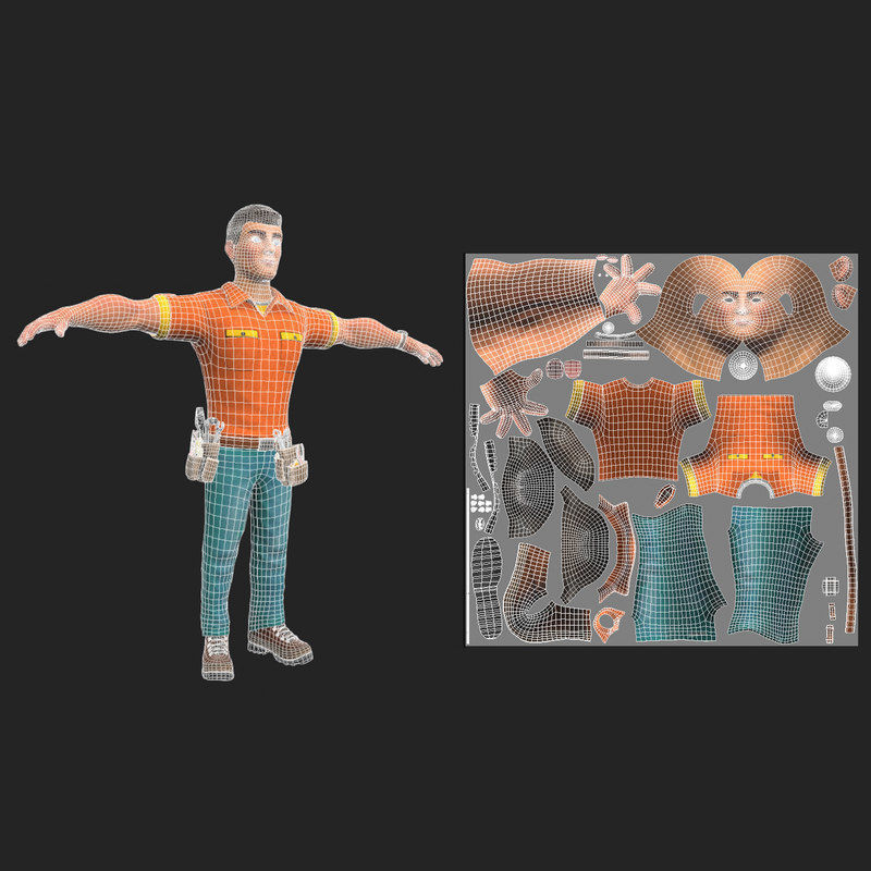 Cartoony Worker Character Low-poly 3D model_2