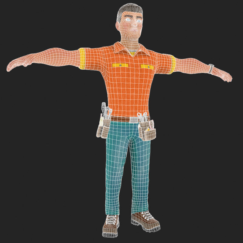 Cartoony Worker Character Low-poly 3D model_17