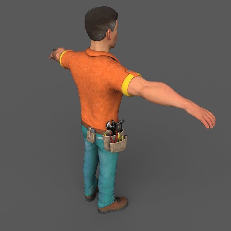 Cartoony Worker Character Low-poly 3D model_9