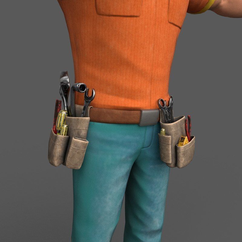 Cartoony Worker Character Low-poly 3D model_12