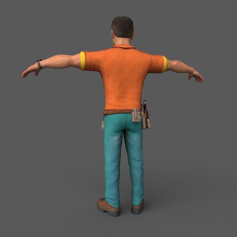 Cartoony Worker Character Low-poly 3D model_7