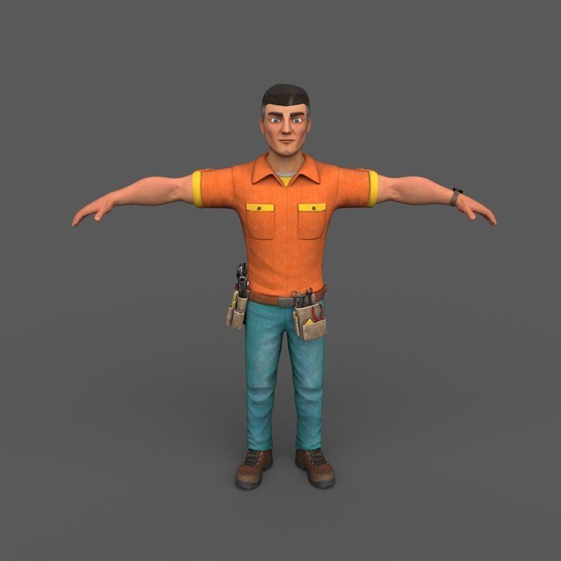 Cartoony Worker Character Low-poly 3D model_10