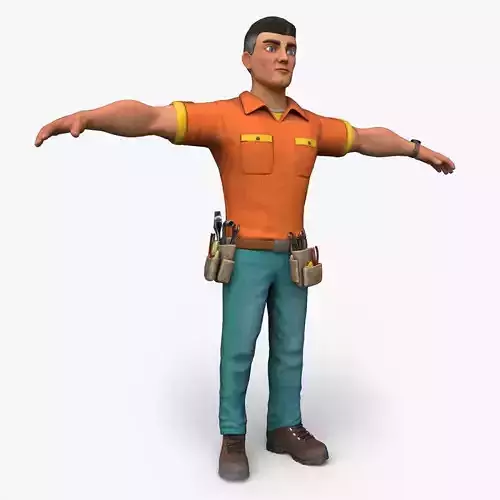 Cartoony Worker Character Low-poly 3D model
