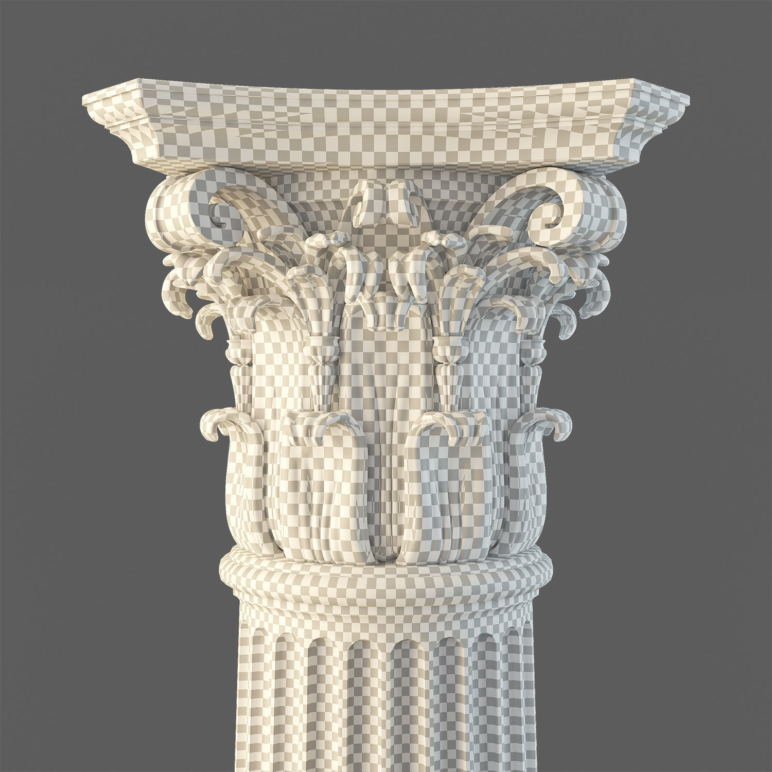 Column with flutes and chapiter of the Corinthian order 3D model_2