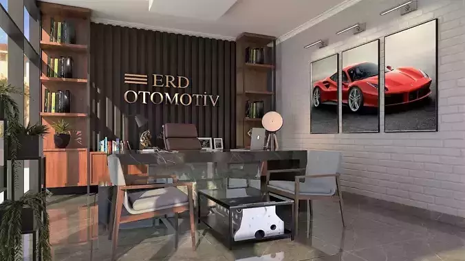 Office Model with car on wall