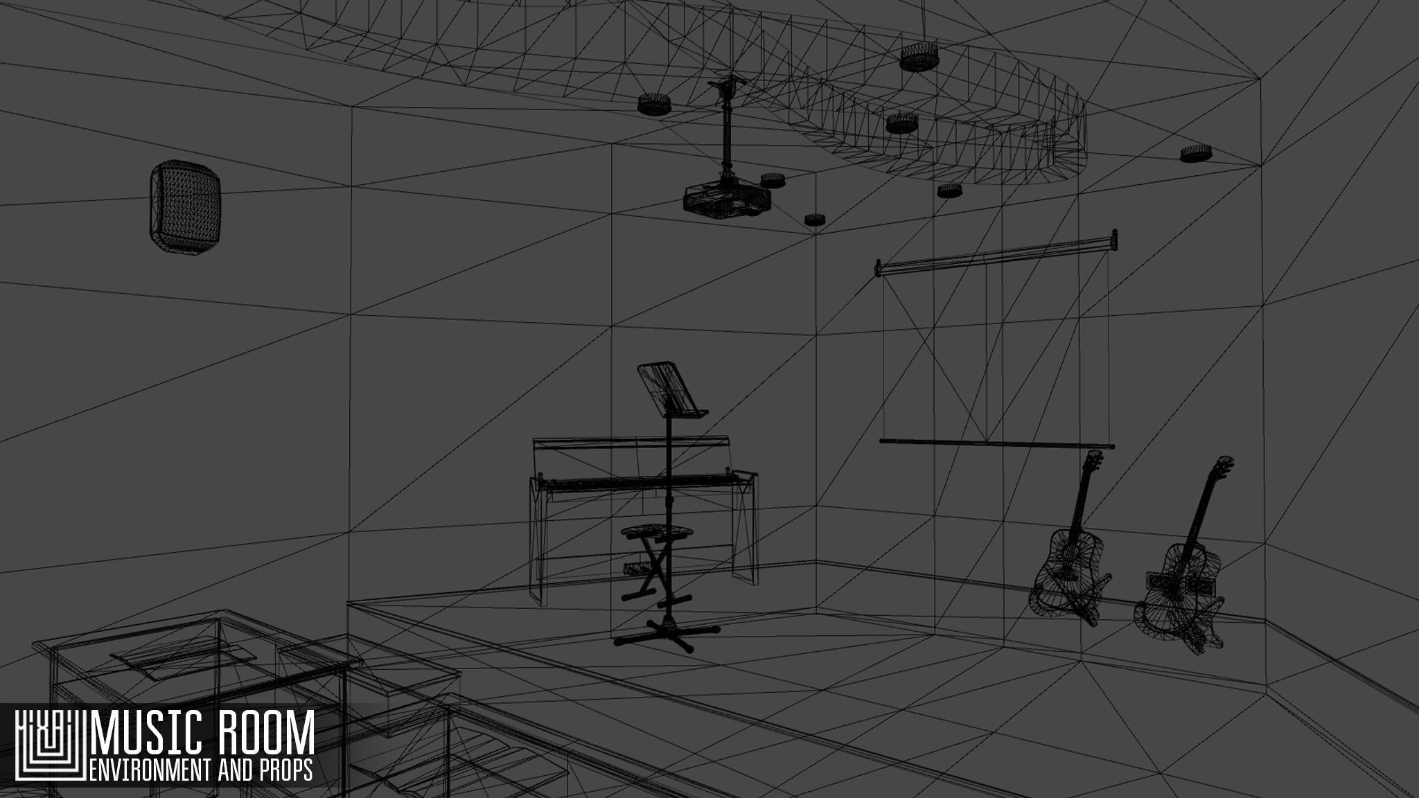 Music room - environment and props Low-poly 3D model_5