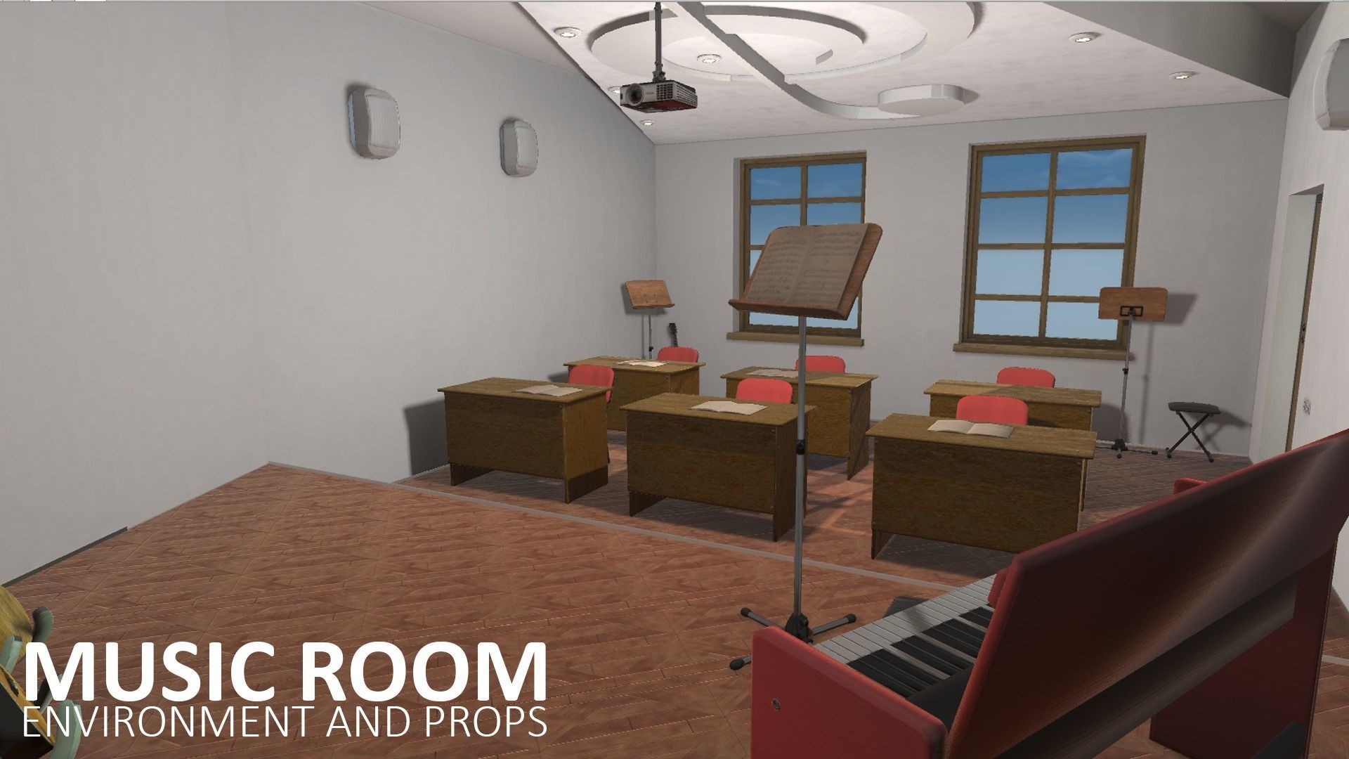 Music room - environment and props Low-poly 3D model_16