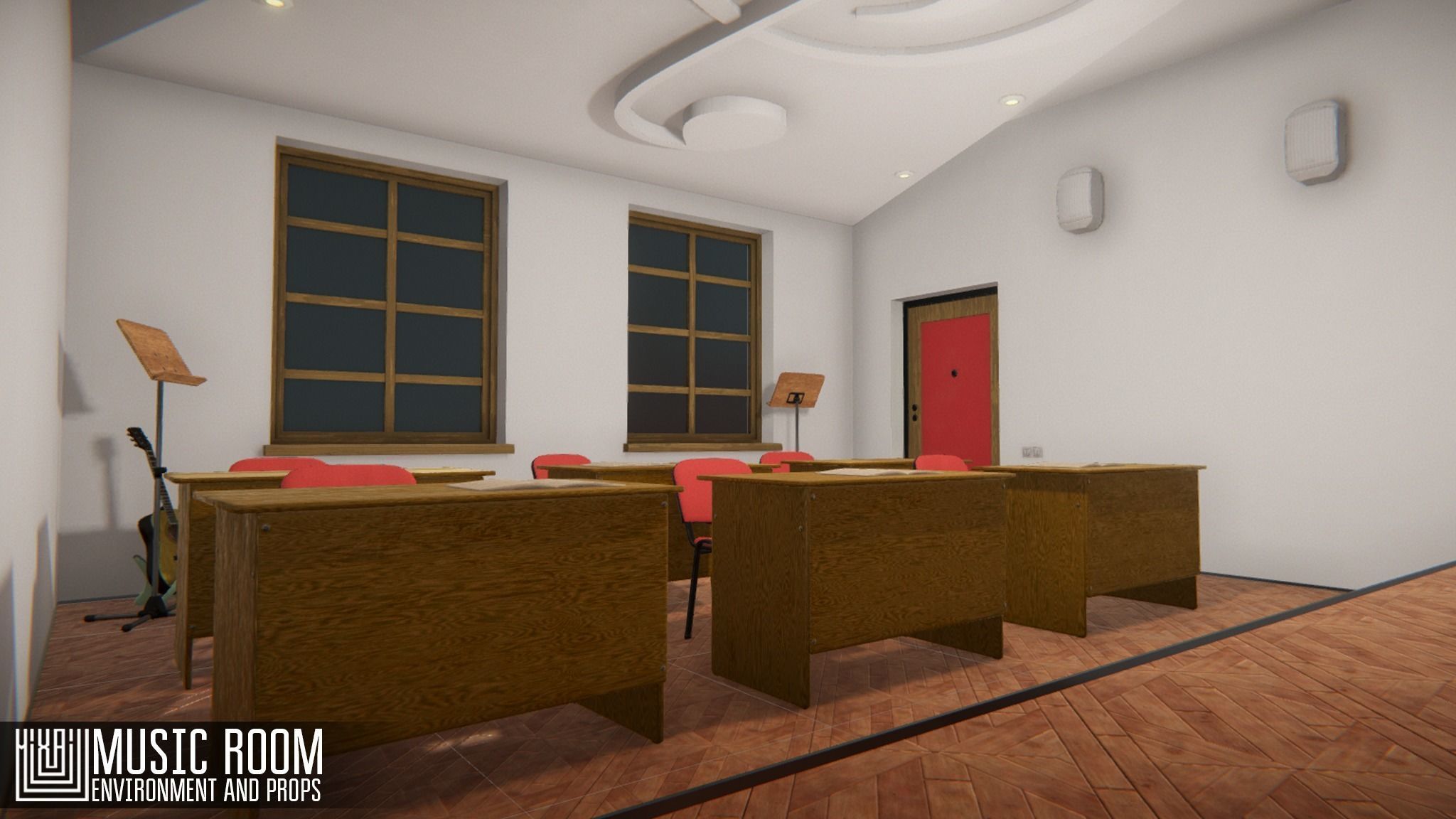 Music room - environment and props Low-poly 3D model_9