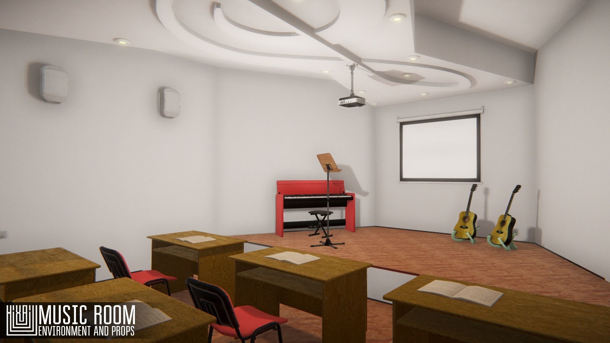 Music room - environment and props Low-poly 3D model_4