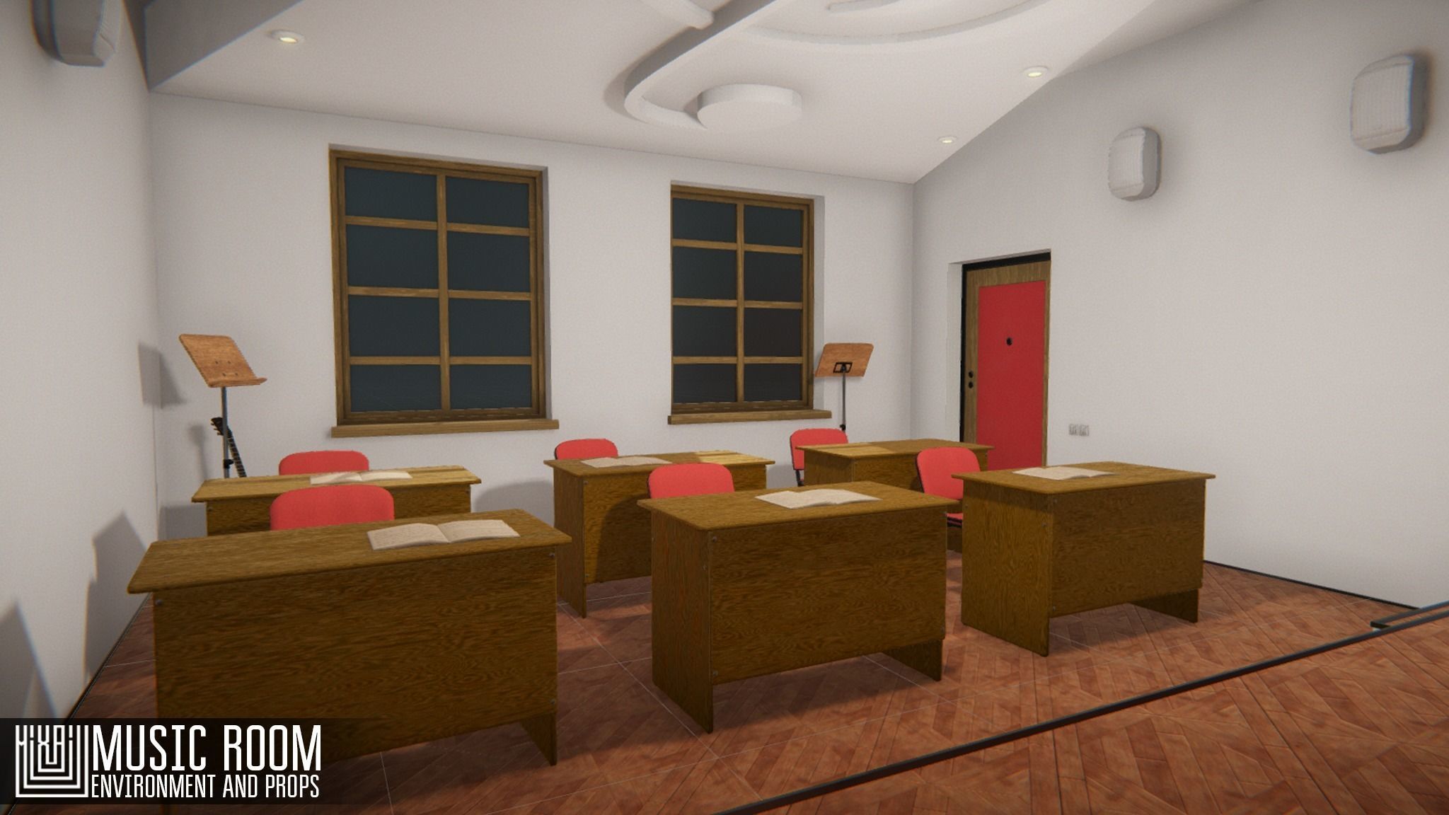 Music room - environment and props Low-poly 3D model_2
