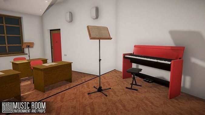 Music room - environment and props Low-poly 3D model