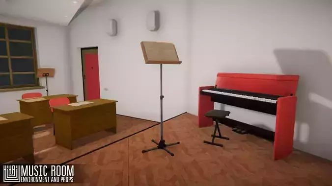 Music room - environment and props Low-poly 3D model
