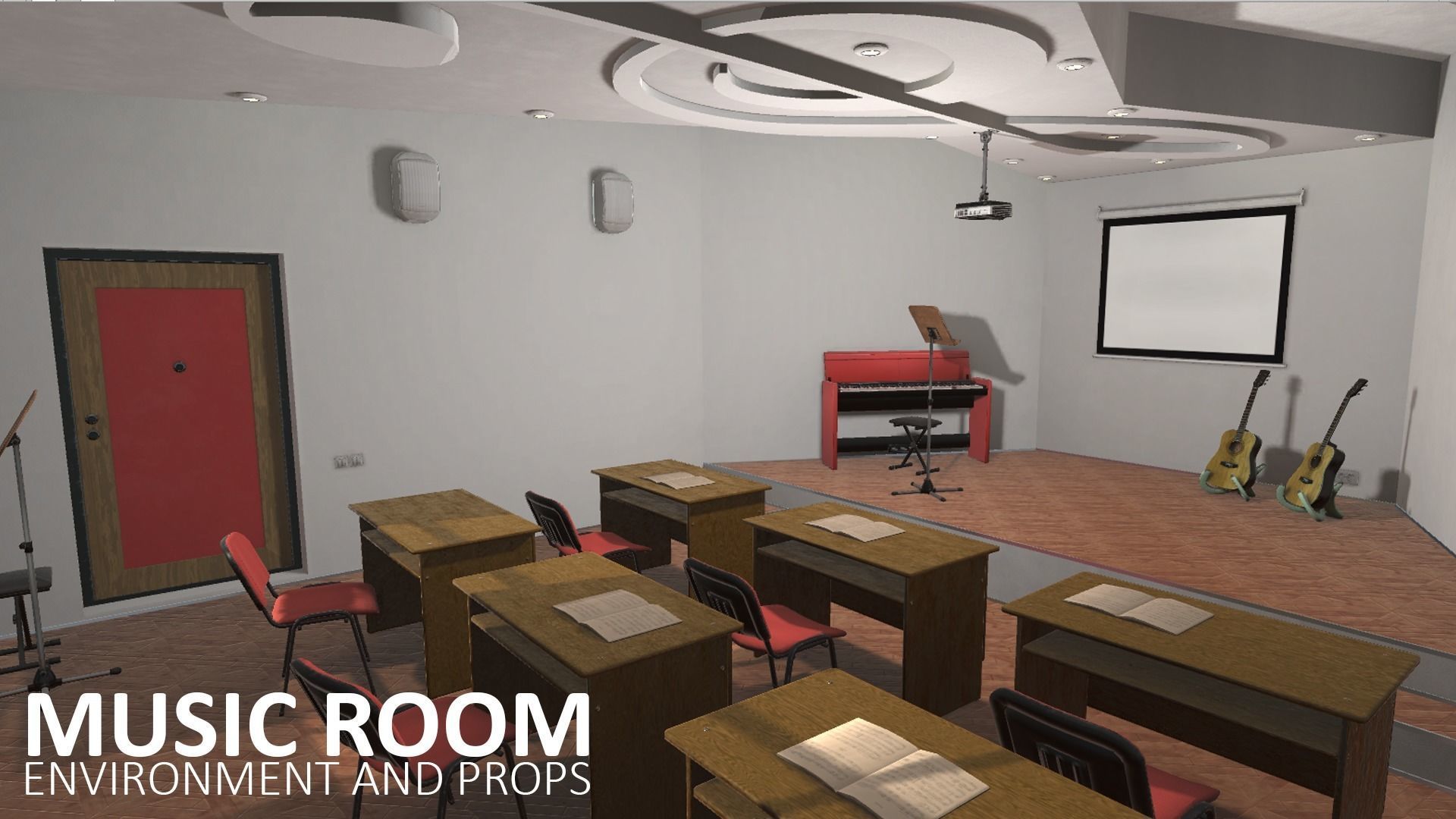 Music room - environment and props Low-poly 3D model_13
