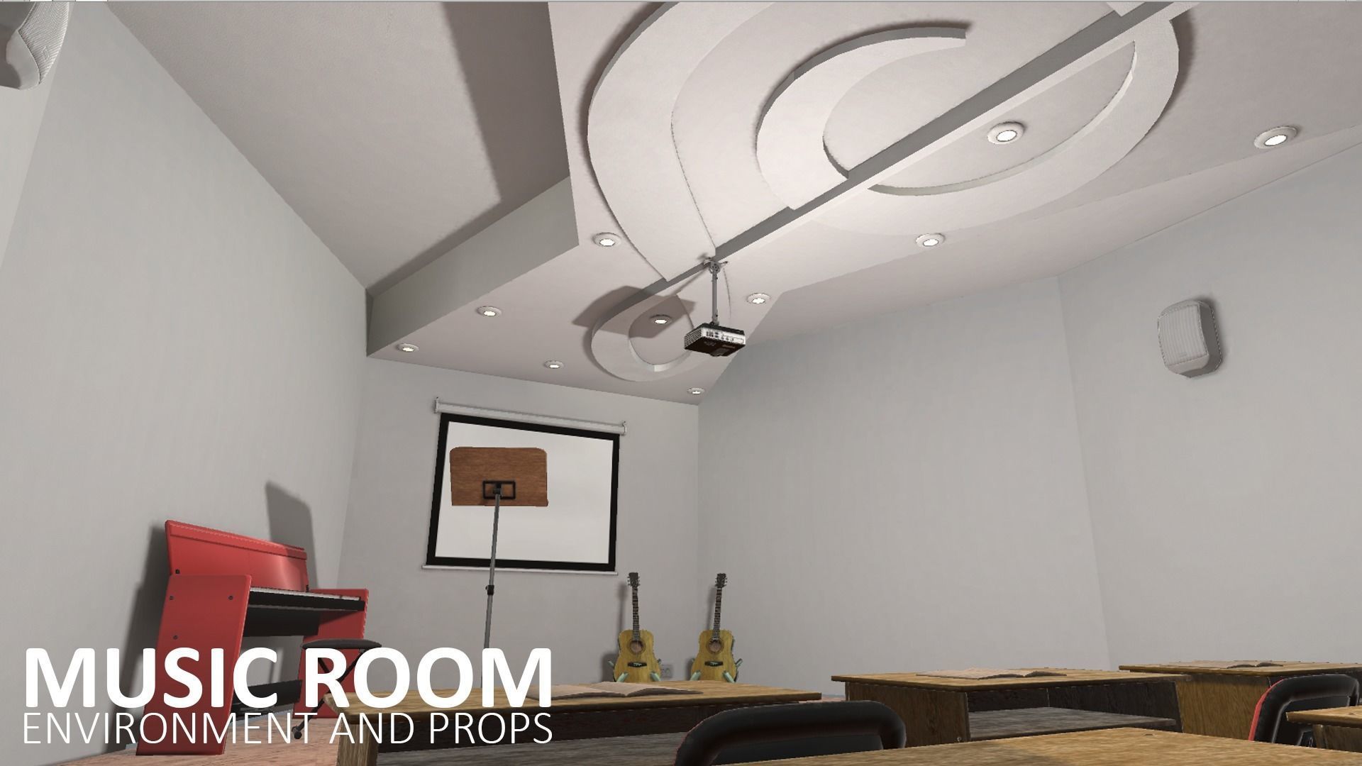 Music room - environment and props Low-poly 3D model_10