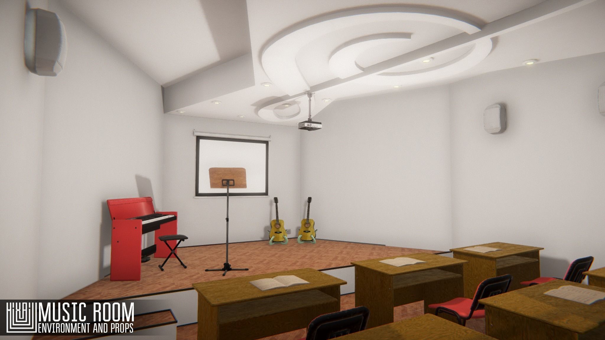 Music room - environment and props Low-poly 3D model_3